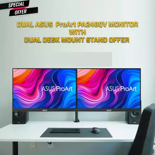 Dual Asus ProArt Display PA248QV 24-inch Monitor with Dual Monitor Desk Mount Stand OFFER.