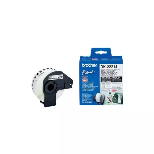 Brother DK-22214 (12mm X 30m) Continuous Paper Label Roll (Black on White, 12mm wide)