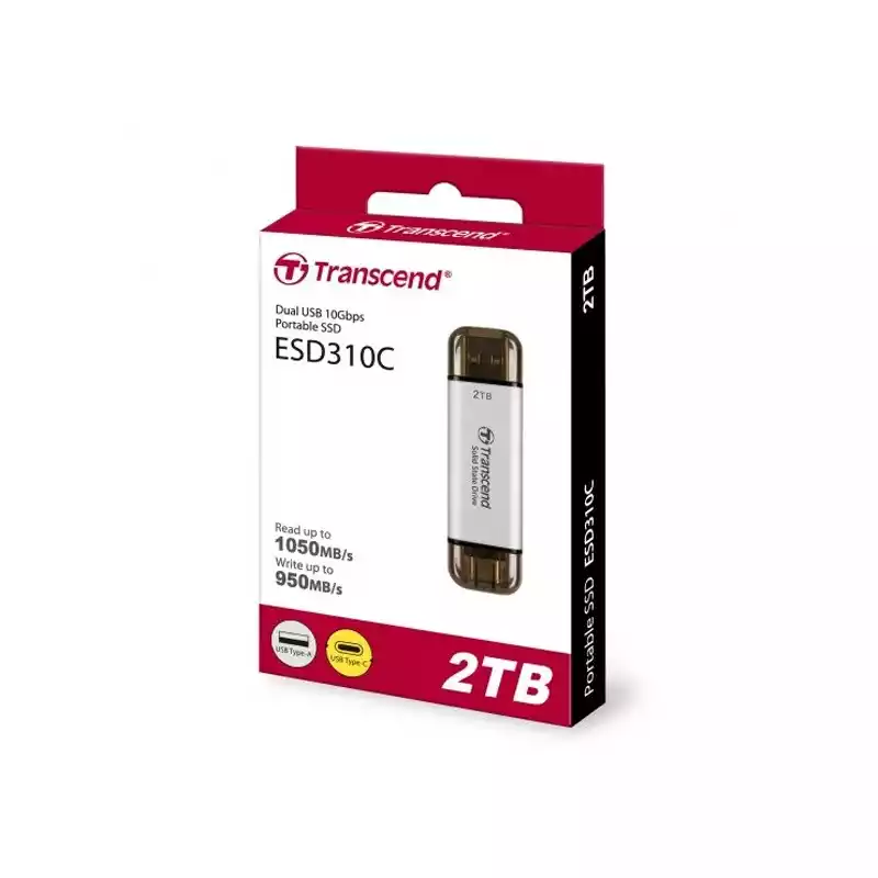 TRANSCEND 2TB ESD310S TYPE C SILVER PORTABLE SSD thumbnail