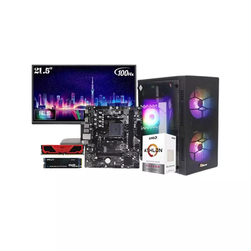 AMD Athlon 3000G Biostar A520MS Motherboard 8GB RAM 256GB SSD Corporate PC With Monitor