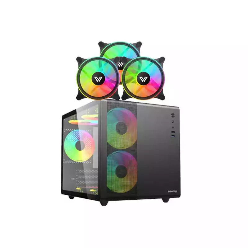 VALUE-TOP V300 GAMING BLACK CASING AND CR10-1298 ARGB BLACK 3PCS FAN