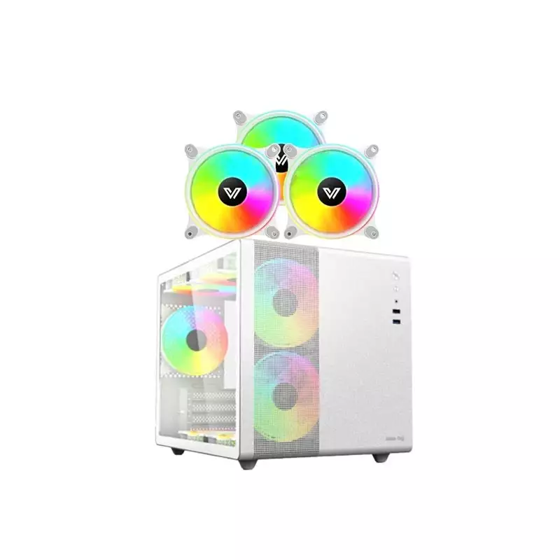 VALUE-TOP V300W GAMING WHITE CASING AND CR10-1298 ARGB WHITE 3PCS FAN
