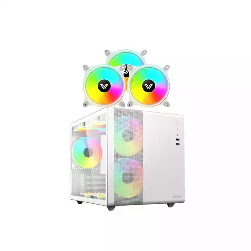 VALUE-TOP V300W GAMING WHITE CASING AND CR10-1298 ARGB WHITE 3PCS FAN