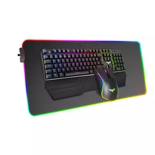 HAVIT KB511L RGB Mechanical Keyboard Mouse & Mouse Pad Combo 104 Keys with Detachable Wrist Rest