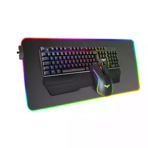HAVIT KB511L RGB Mechanical Keyboard Mouse & Mouse Pad Combo 104 Keys with Detachable Wrist Rest thumbnail