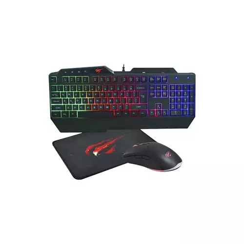 HAVIT KB889CM RAINBOW WIRED BLACK GAMING KEYBOARD, MOUSE & MOUSE PAD COMBO