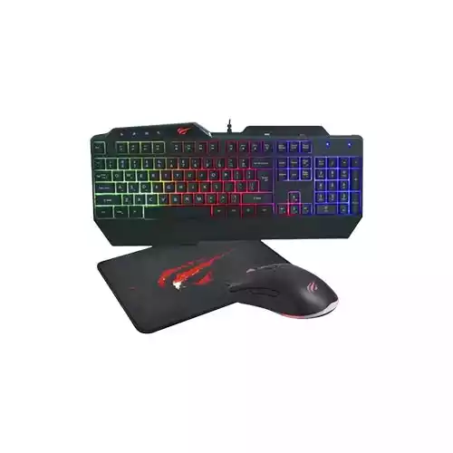 HAVIT KB889CM RAINBOW WIRED BLACK GAMING KEYBOARD, MOUSE & MOUSE PAD COMBO