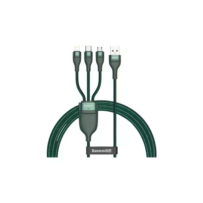 Baseus USB Male to Micro USB Type-C Male 1.2M Lightning Charging Data Cable (Green)