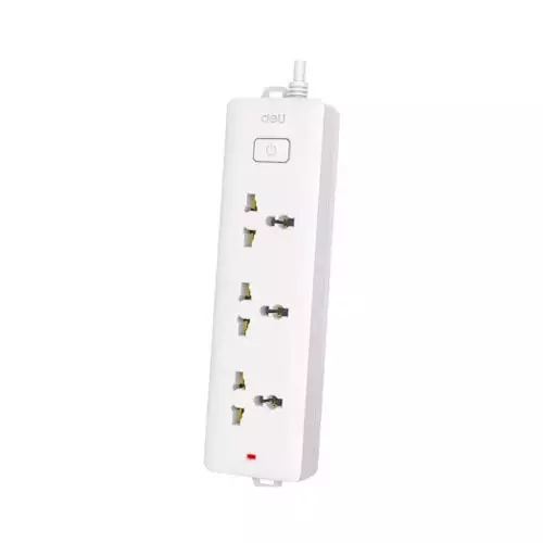 Deli E18338 3 Port White 2 Pin Power Strip
