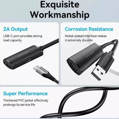 VENTION CBKBL USB 2.0 Type-A Male to Type-A Femalee Extension Cable 10 Meter Black-2