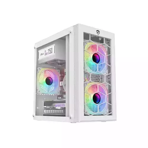 PC Power Spider Web Crystal Mini BK 3 FANS Gaming Case With 230W PSU (White) thumbnail