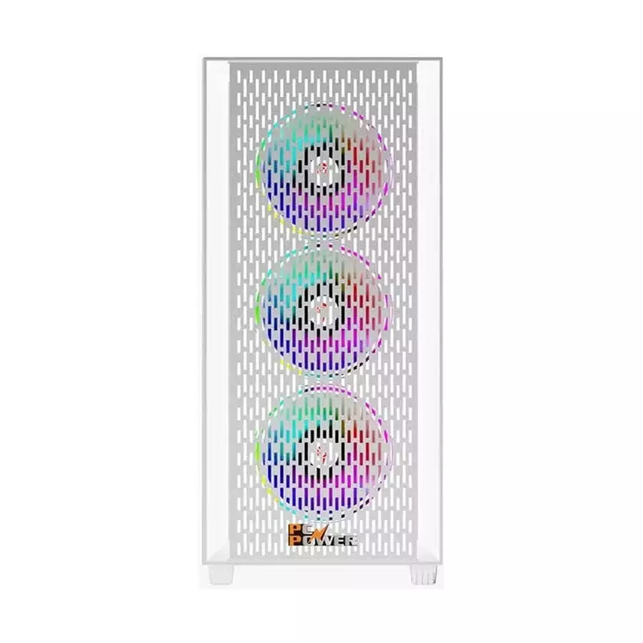 PC Power PP-GS2403 WH Flow Light Mesh Mid Tower Gaming Casing