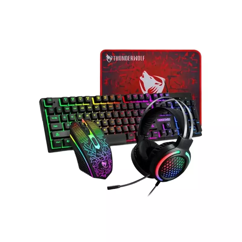 T-WOLF TF400 GAMING KEYBOARD MOUSE HEADSET MOUSE PAD 4 IN 1 COMBO