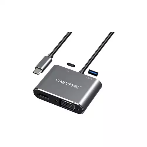 Yuanxin X-3402 Type-C Male to HDMI VGA USB & PD Female Converter Sliver