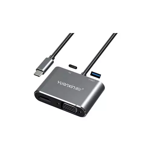 Yuanxin X-3402 Type-C Male to HDMI VGA USB & PD Female Converter Sliver