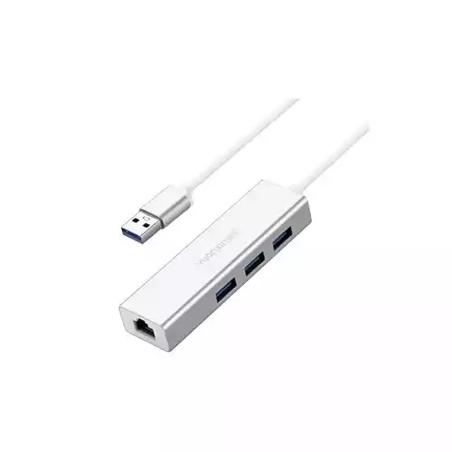 Yuanxin X-3561 USB Male to Tri USB & LAN Female Converter (White) thumbnail